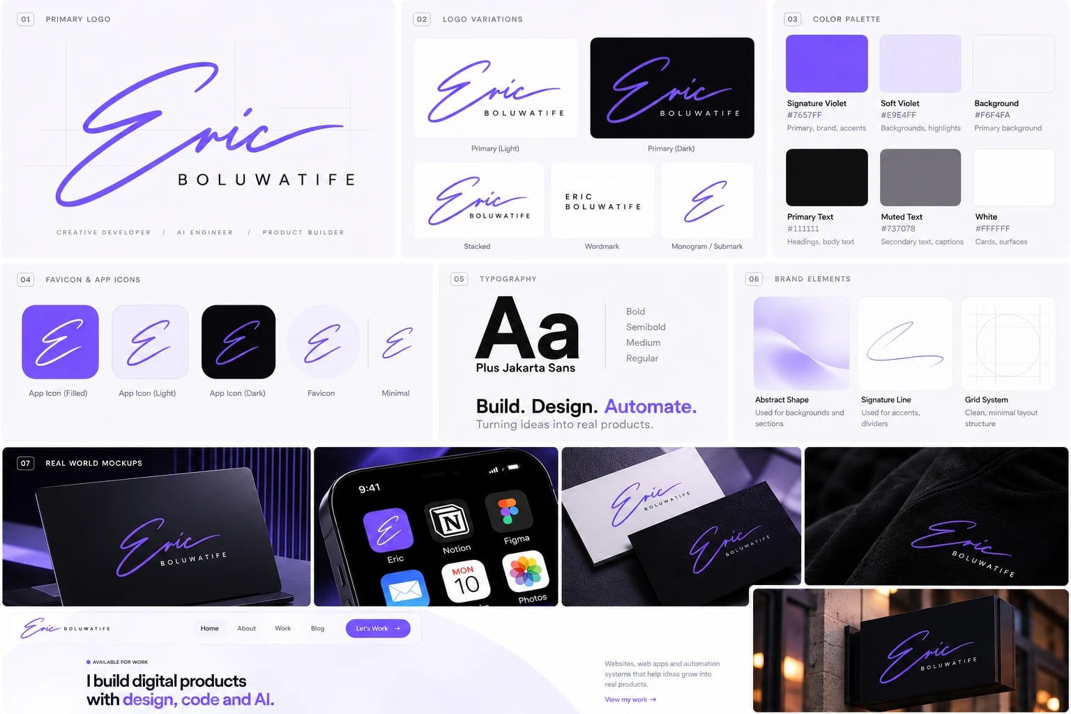 Eric Boluwatife brand identity board
