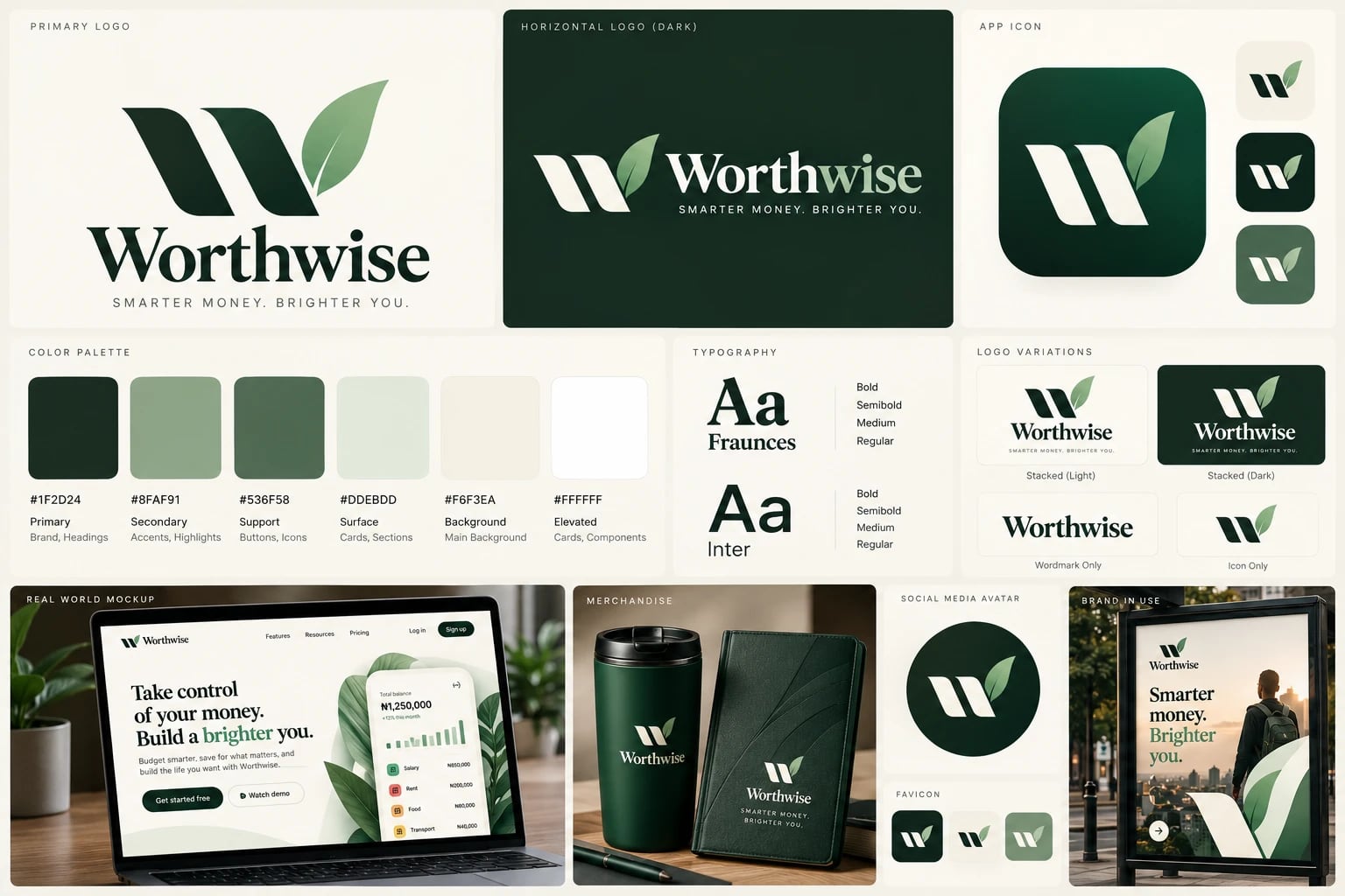 Worthwise brand identity board