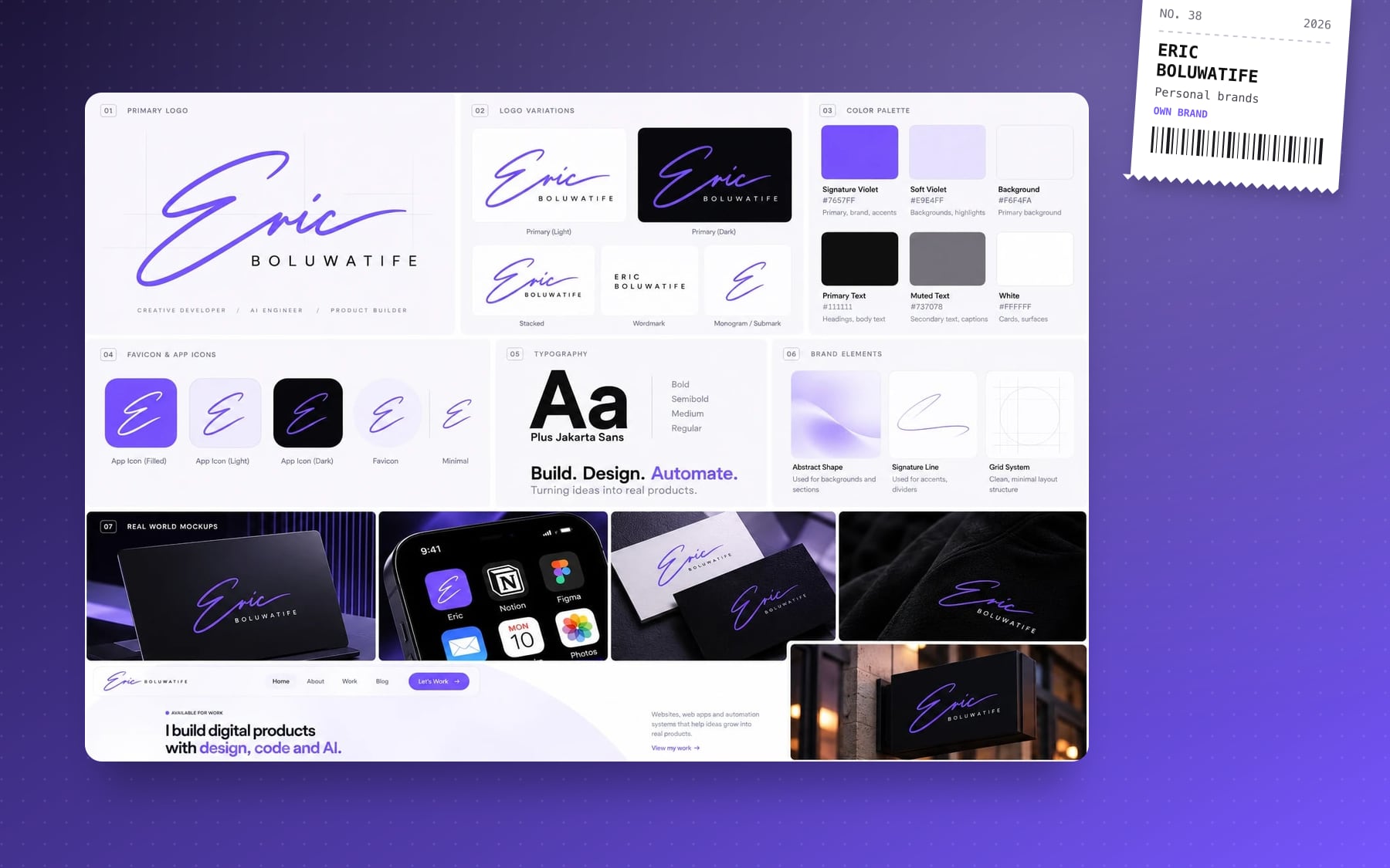Eric Boluwatife website built from the brand
