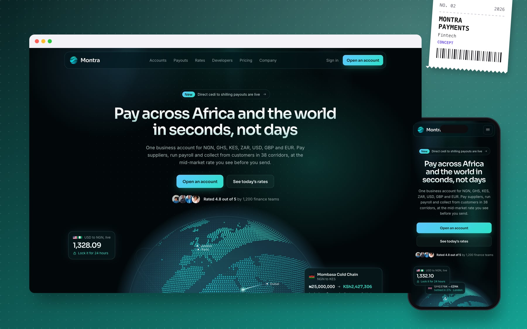 Montra Payments website built from the brand