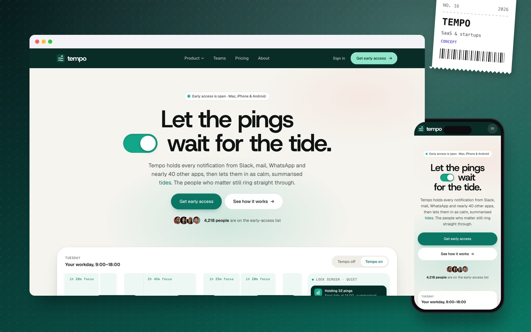 Tempo website built from the brand